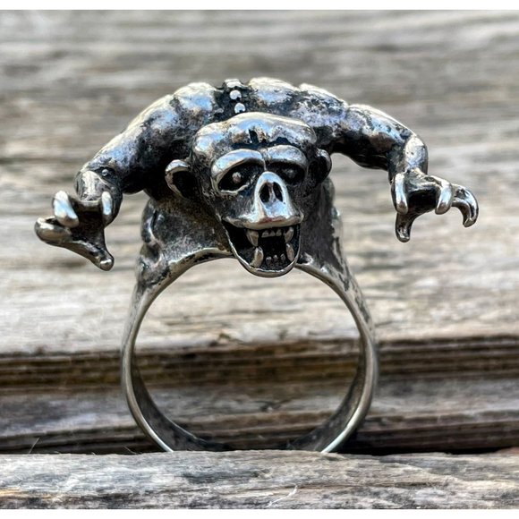 Vintage Mens Silverplate Biker statement ring King Kong Monster Size 13 - Picture 15 of 16